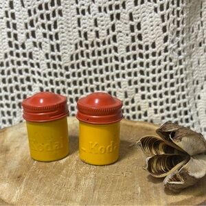Vintage Kodak Yellow and Red Metal Film Canisters